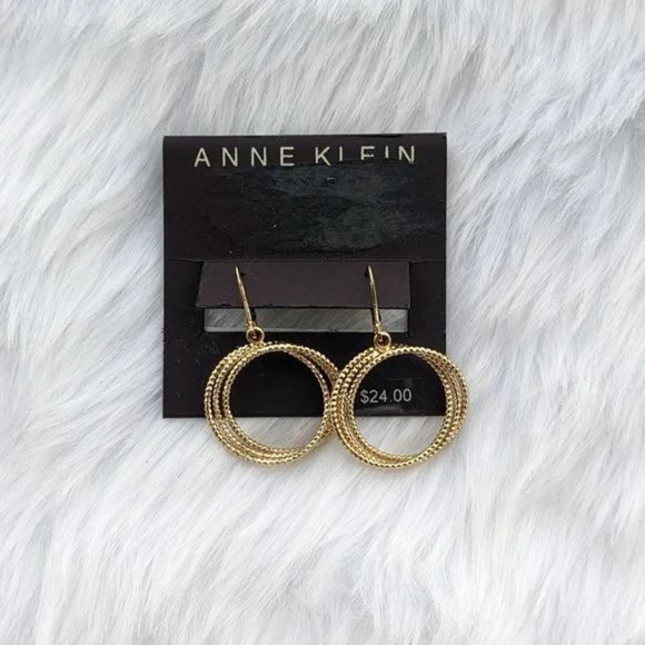 NWT ANNE KLEIN Gold Tone Drop Circle Earrings - Picture 3 of 6